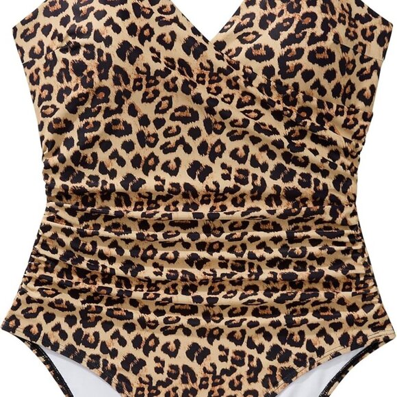 Women Sexy Wrap Push Up One Piece Swimsuit in Leopard, Large - Picture 4 of 6